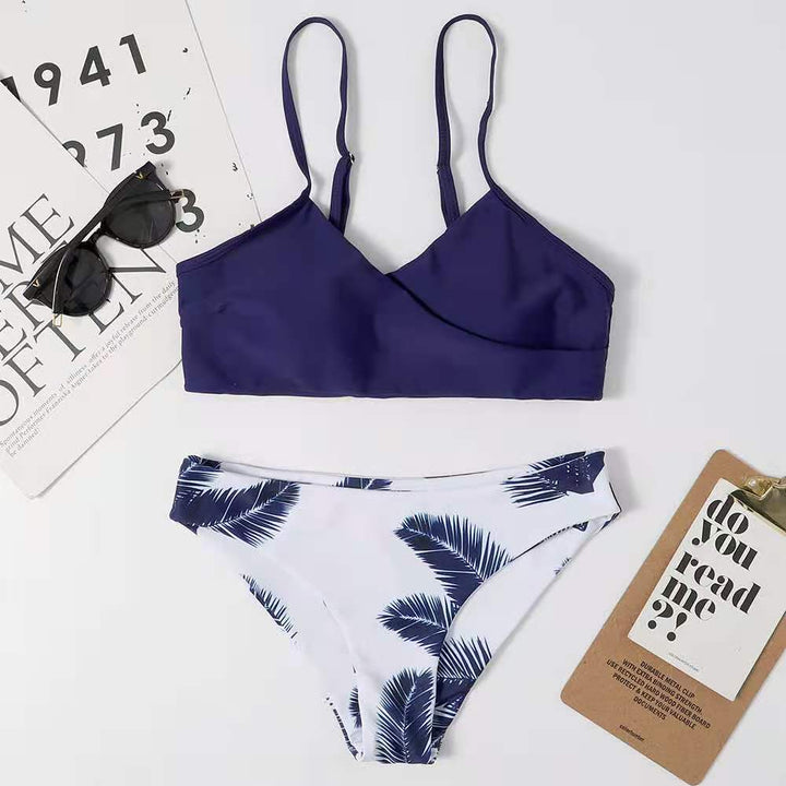 Dame bikini-sæt med asymmetrisk top og moderne palmemønstre Stilla