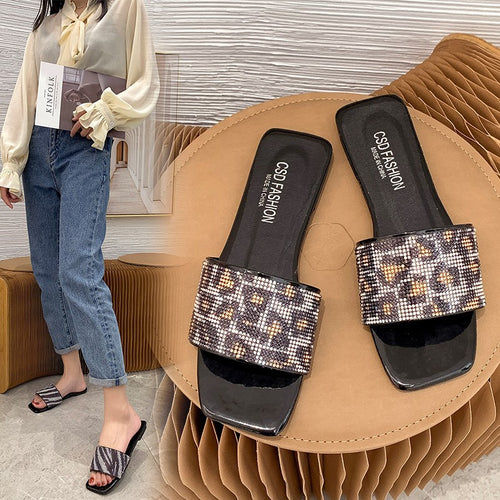 Dame elegante Slide-sandaler med glitrende strass-design Stilla
