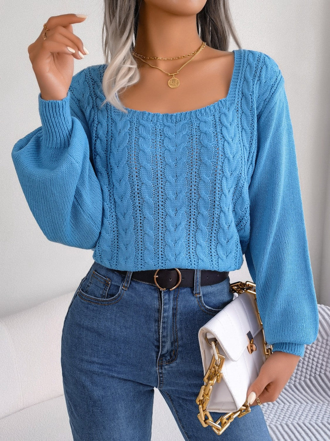 Stilla | Strikket Kvadrat Hals Langærmet Sweater
