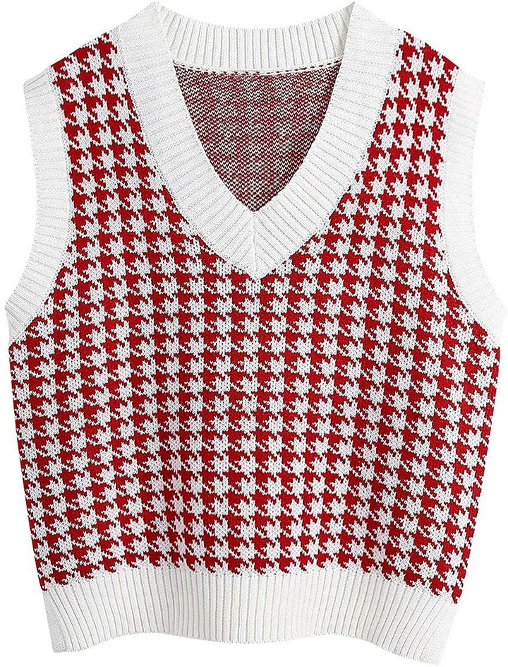 Damer elegant strikvest i moderne houndstooth-mønster Stilla
