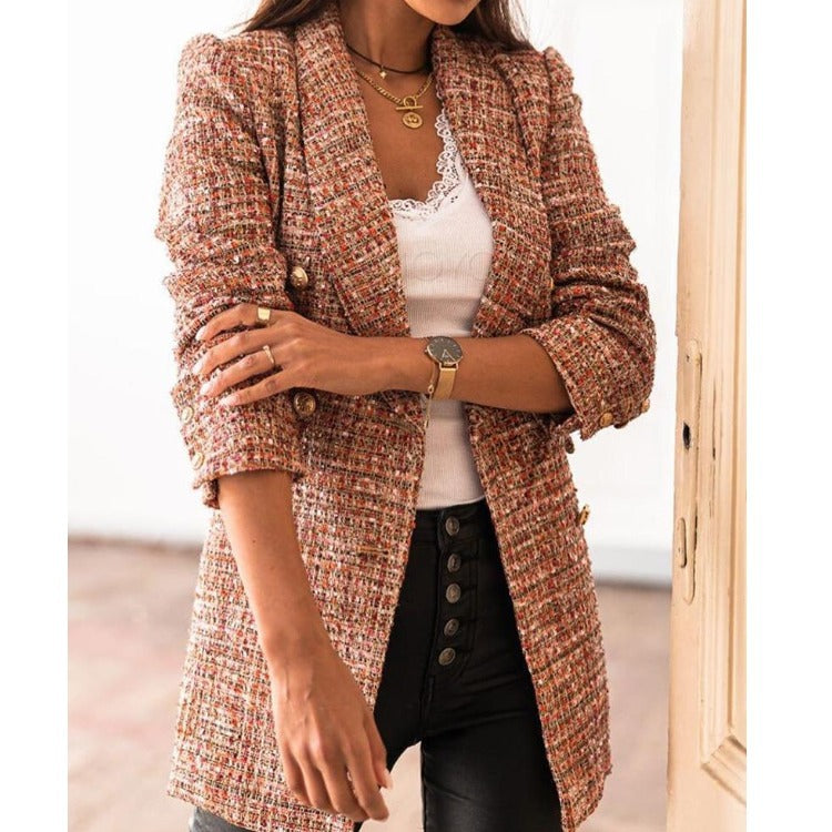Damer elegant blazer med struktureret stof og dobbelt knaplukning Stilla