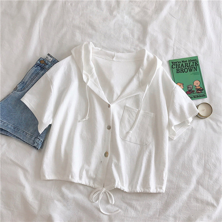 Femme Cropped Button-Up Hoodie med justerbar snoretræk Stilla