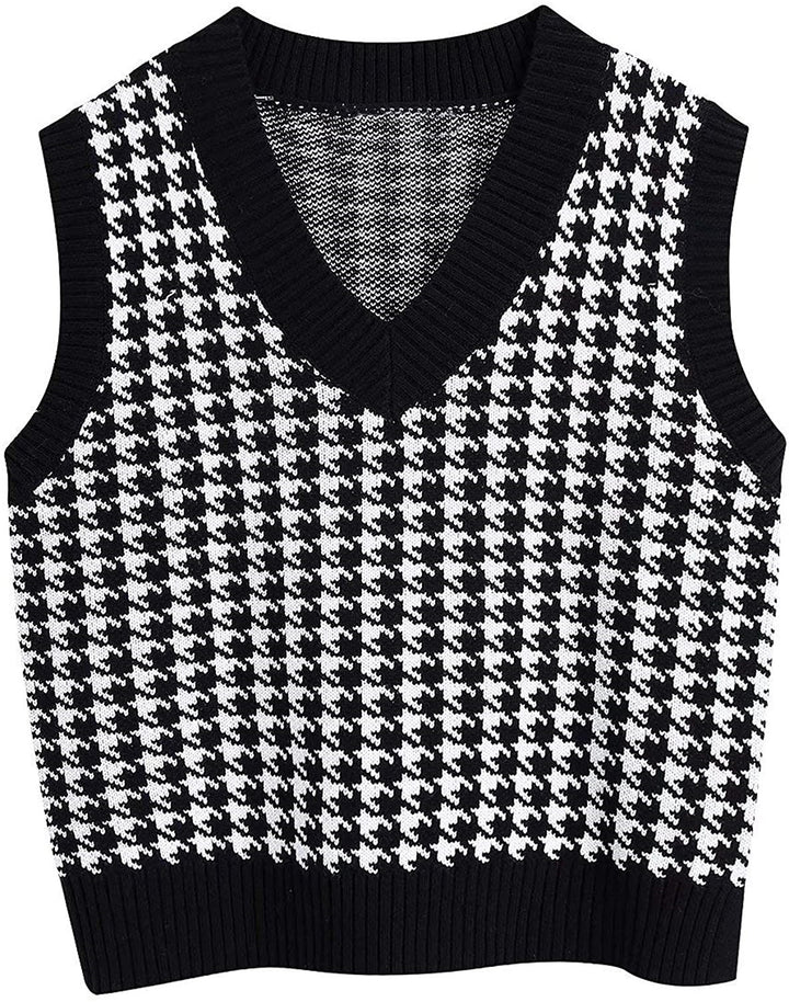 Damer elegant strikvest i moderne houndstooth-mønster Stilla