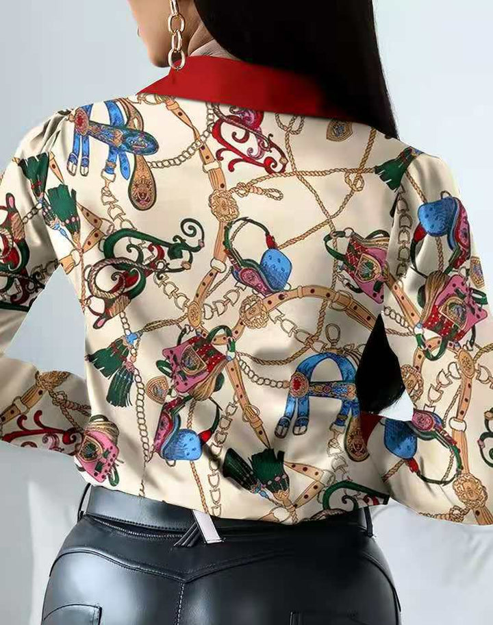 Dame langærmet bluse med kreativ kædemønster Stilla