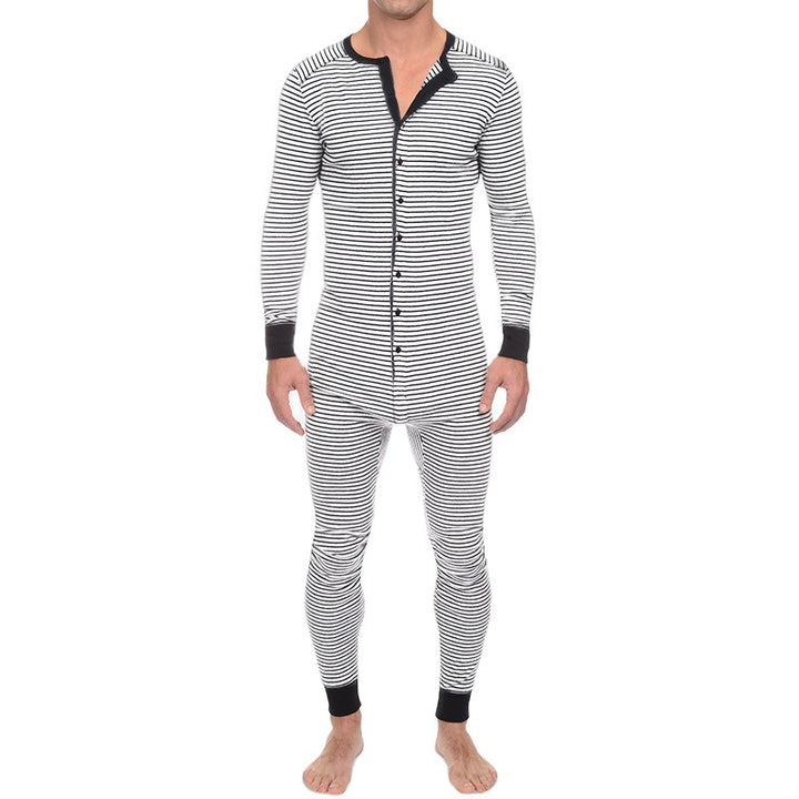 Herrer pyjamas med moderne stribemønster og praktisk knaplukning Stilla