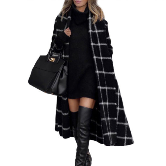 Dame lang frakke i ternet design med oversized pasform Stilla