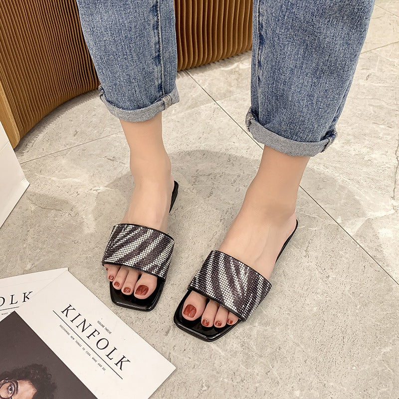 Dame elegante Slide-sandaler med glitrende strass-design Stilla