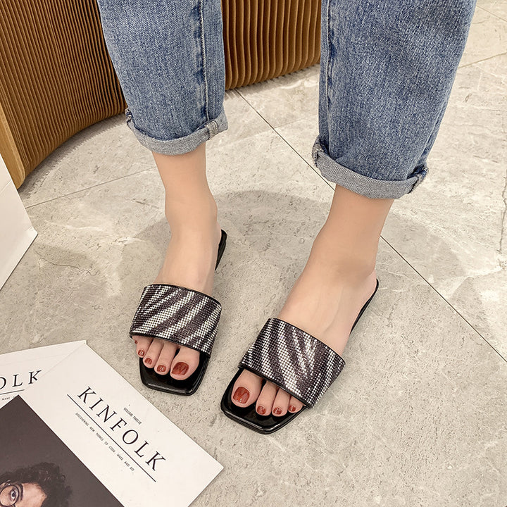 Dame elegante Slide-sandaler med glitrende strass-design Stilla