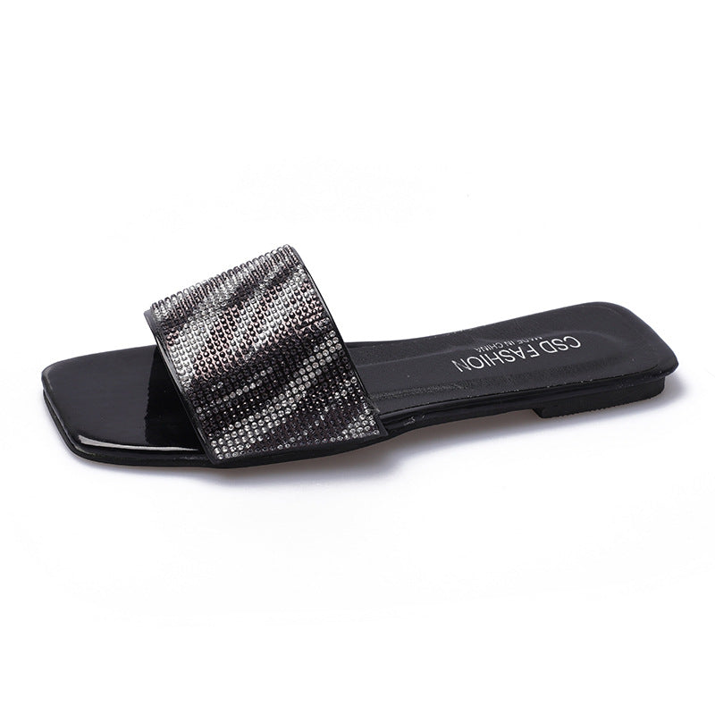 Dame elegante Slide-sandaler med glitrende strass-design Stilla