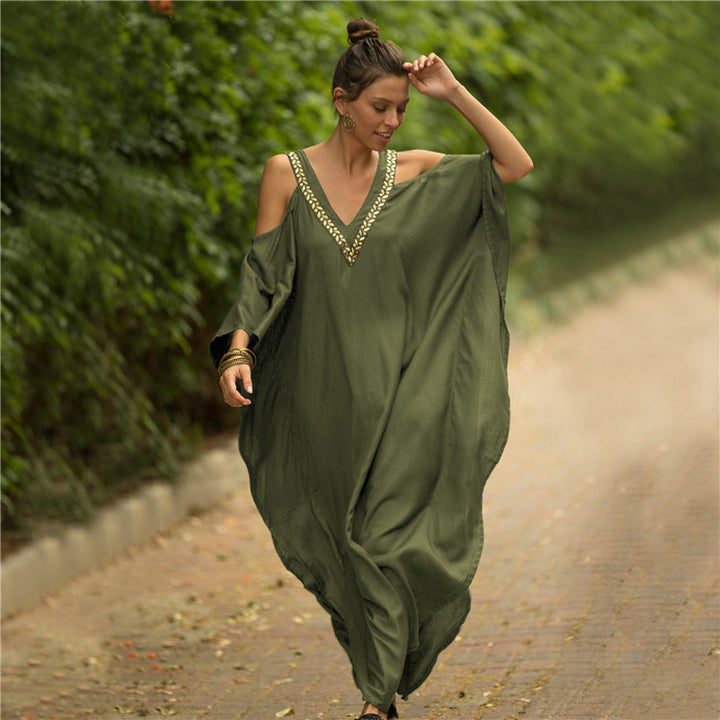 Dame Kaftan med dyb V-udskæring og elegante smykker detaljer Stilla