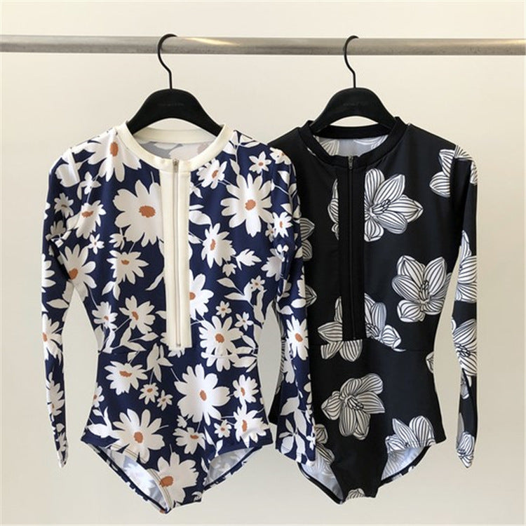Dame Langærmet Floral Print Lynlås Badedragt Stilla