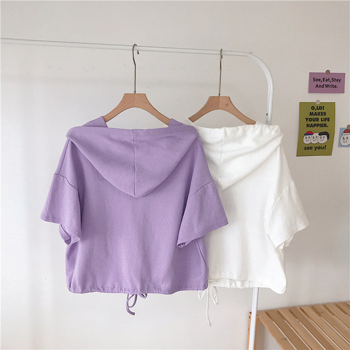 Femme Cropped Button-Up Hoodie med justerbar snoretræk Stilla