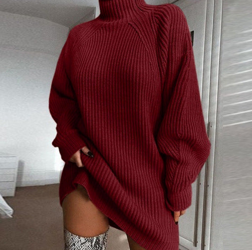 Dame Oversized Strikpullover med høj hals og sidelange slids Stilla