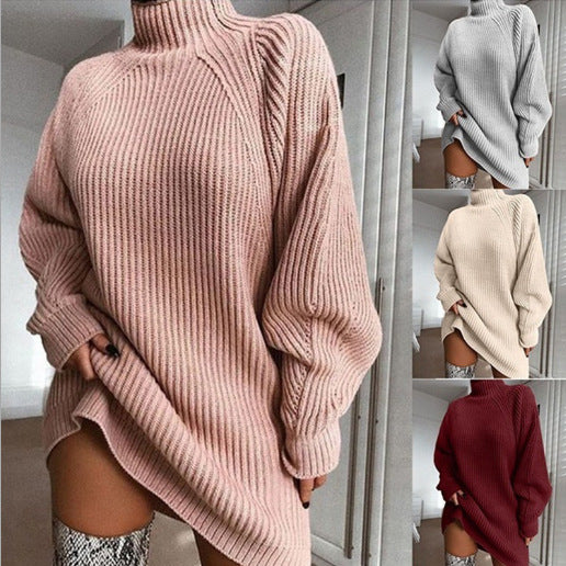 Dame Oversized Strikpullover med høj hals og sidelange slids Stilla