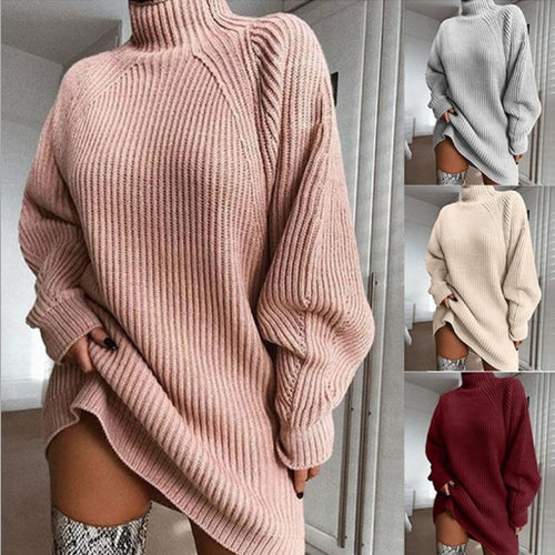 Dame Oversized Strikpullover med høj hals og sidelange slids Stilla