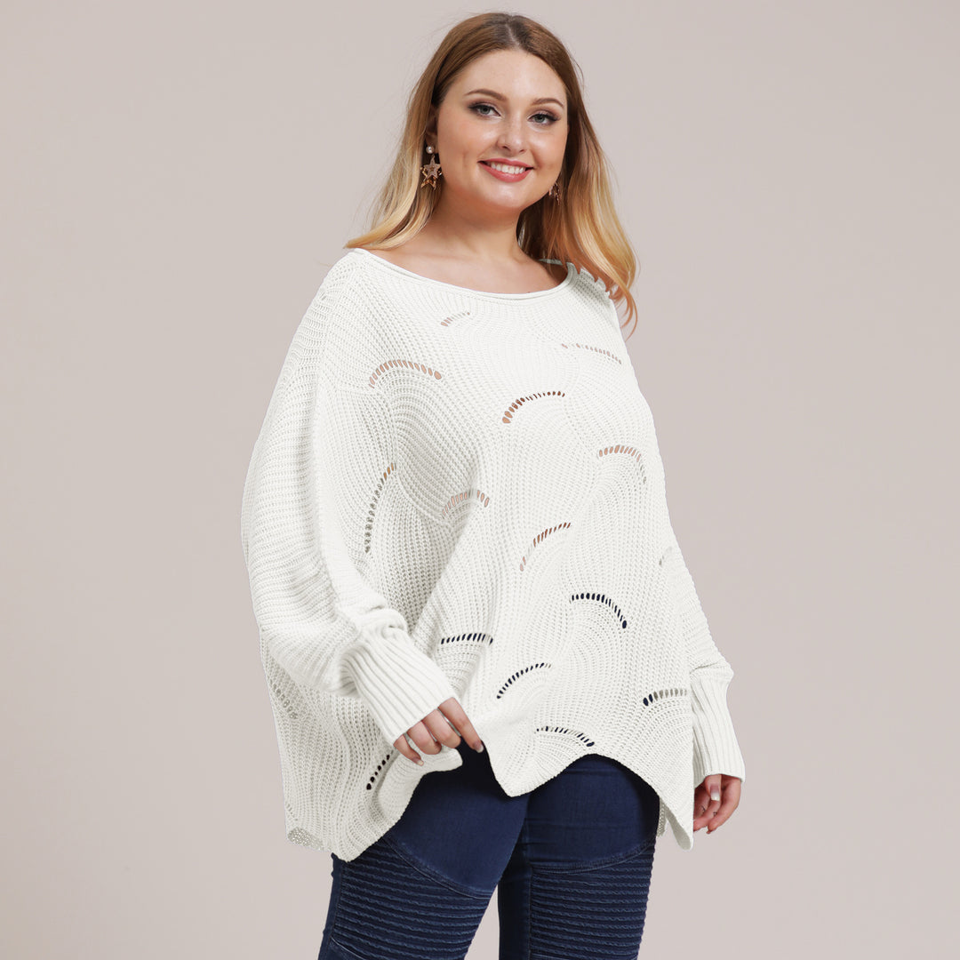 Dame luftig grovstrikket sweater med moderne hulmønster Stilla
