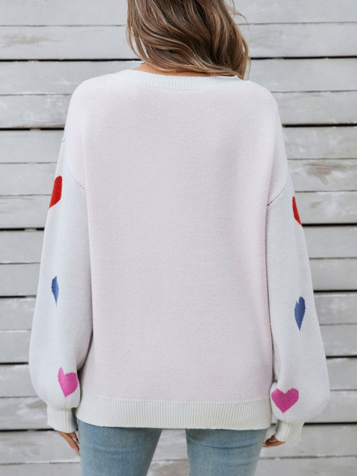 Stilla | Hjerteformet Rundhalset Sweater Med Lange Ærmer