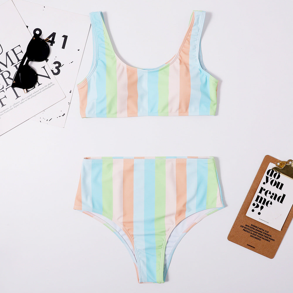 Dame Højtaljet Stribet Bikini-Sæt Stilla1750243874