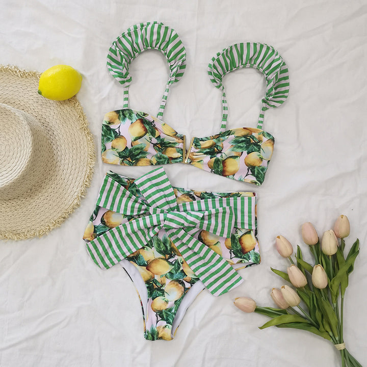 Dame bikini med elegante flæsedetaljer og høj talje Stilla