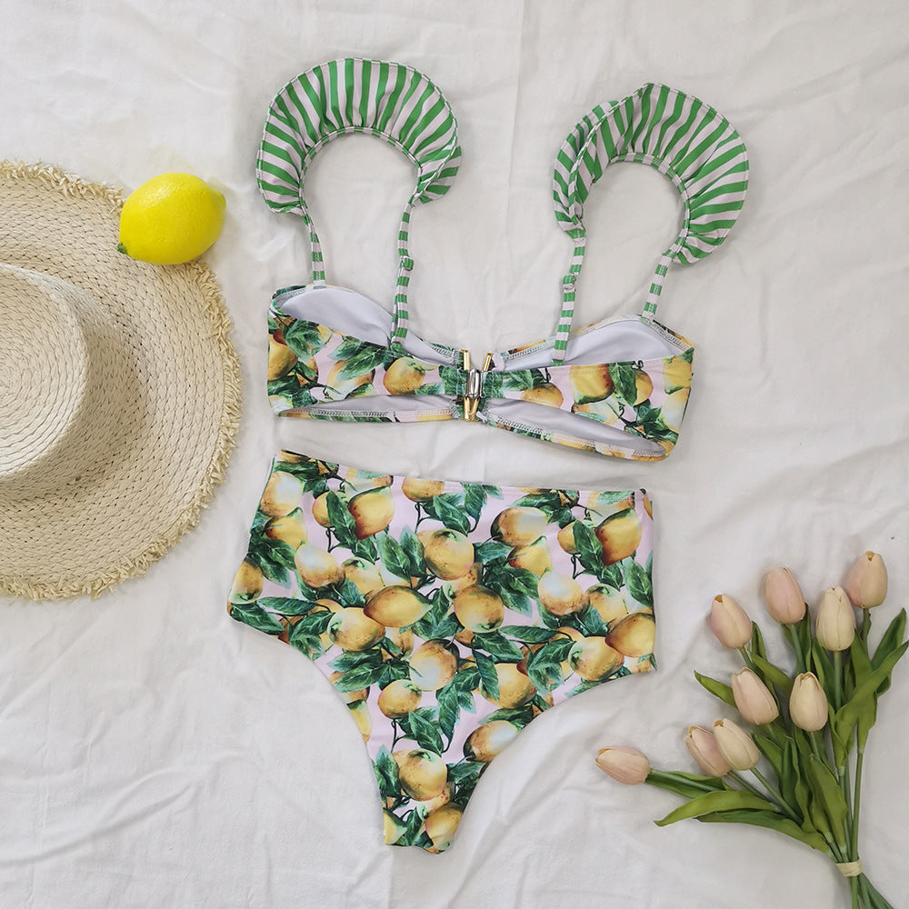 Dame bikini med elegante flæsedetaljer og høj talje Stilla