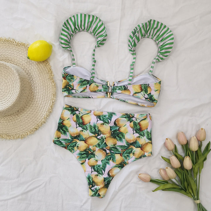 Dame bikini med elegante flæsedetaljer og høj talje Stilla