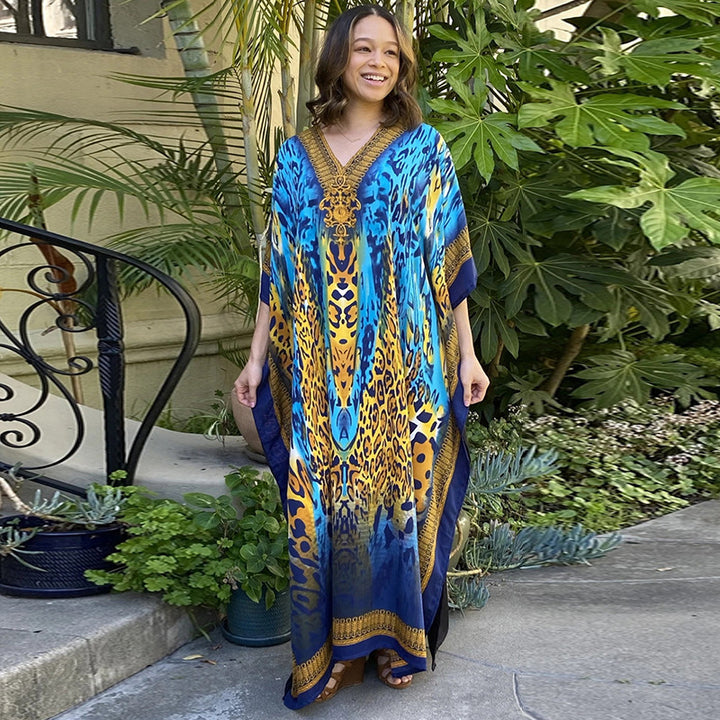 Dame elegant Strandkaftan med kunstnerisk dyremotiv og V-udskæring Stilla