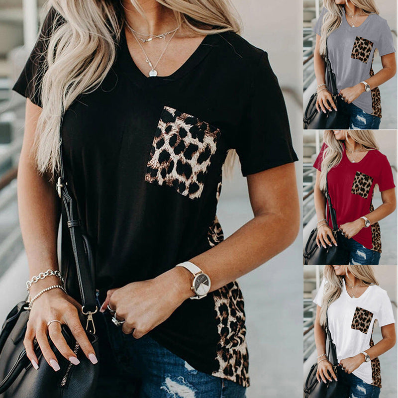 Dame V-hals T-shirt med dyreprint-element Stilla