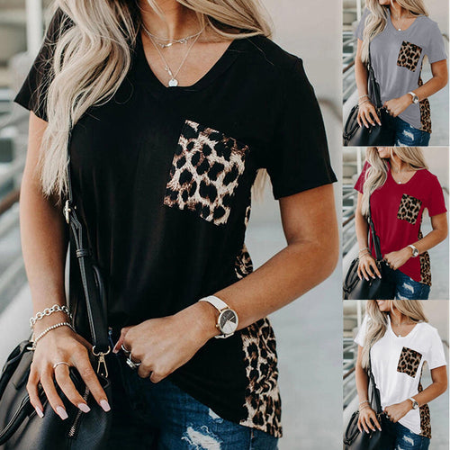 Dame V-hals T-shirt med dyreprint-element Stilla