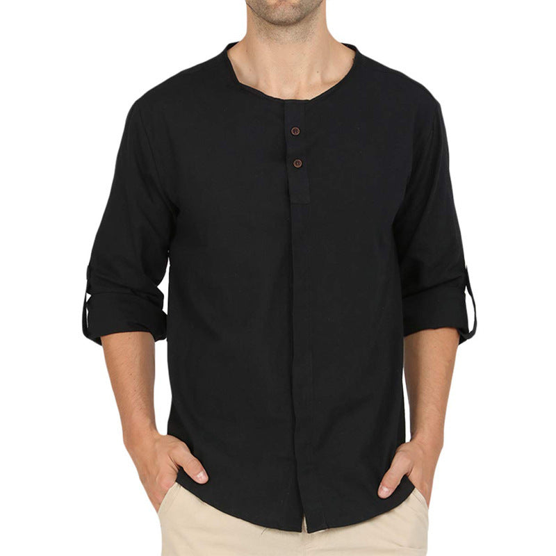 Herrer Henley-skjorte med moderne ståkrave og knaplukning Stilla