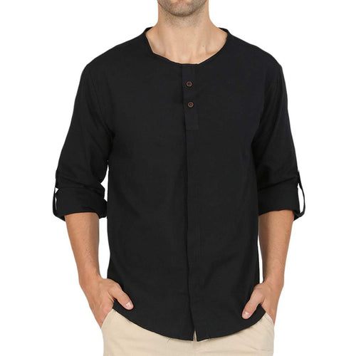 Herrer Henley-skjorte med moderne ståkrave og knaplukning Stilla