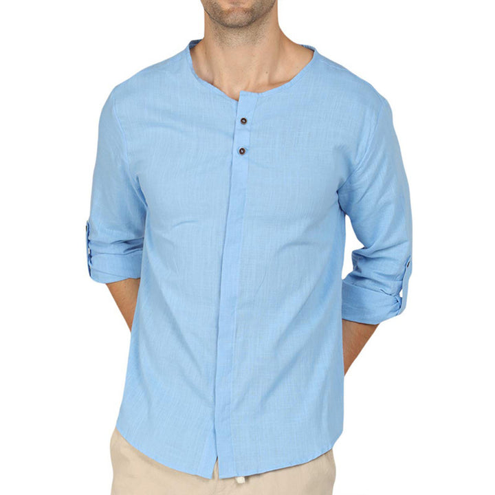 Herrer Henley-skjorte med moderne ståkrave og knaplukning Stilla