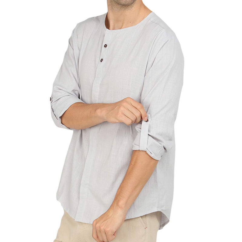 Herrer Henley-skjorte med moderne ståkrave og knaplukning Stilla