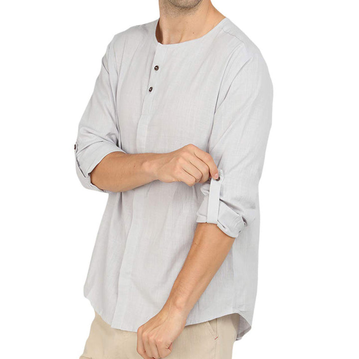 Herrer Henley-skjorte med moderne ståkrave og knaplukning Stilla