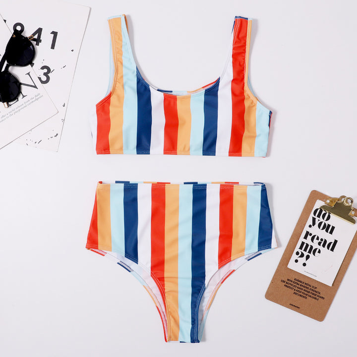 Dame Højtaljet Stribet Bikini-Sæt Stilla1750243874