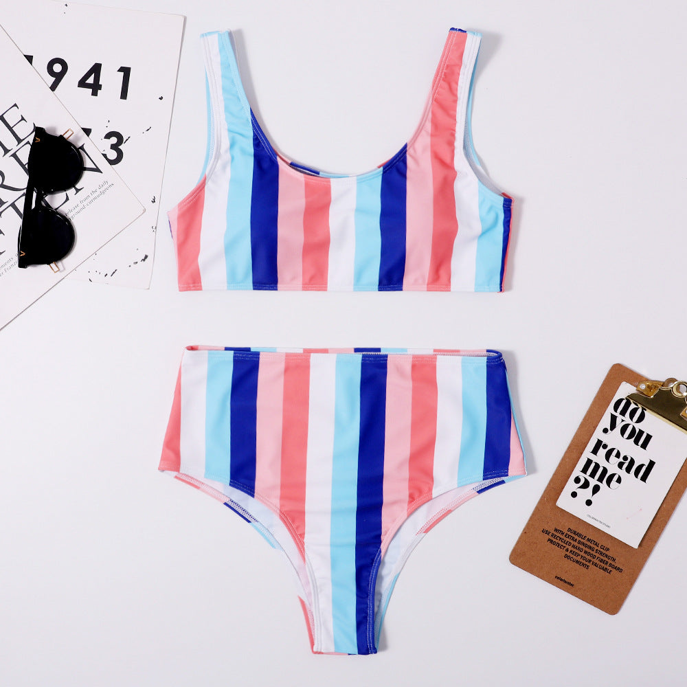 Dame Højtaljet Stribet Bikini-Sæt Stilla1750243874