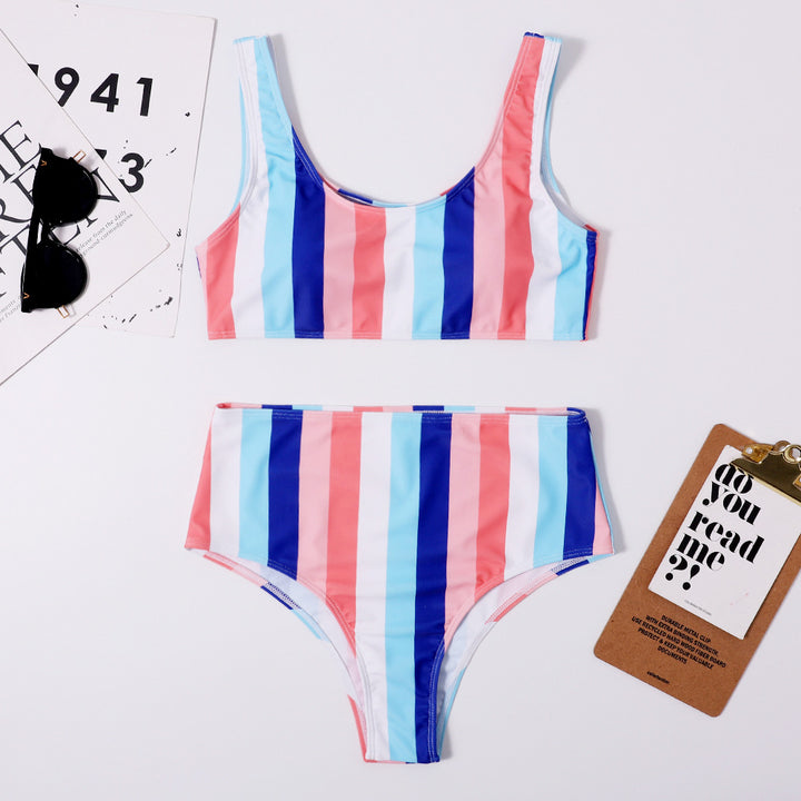 Dame Højtaljet Stribet Bikini-Sæt Stilla1750243874