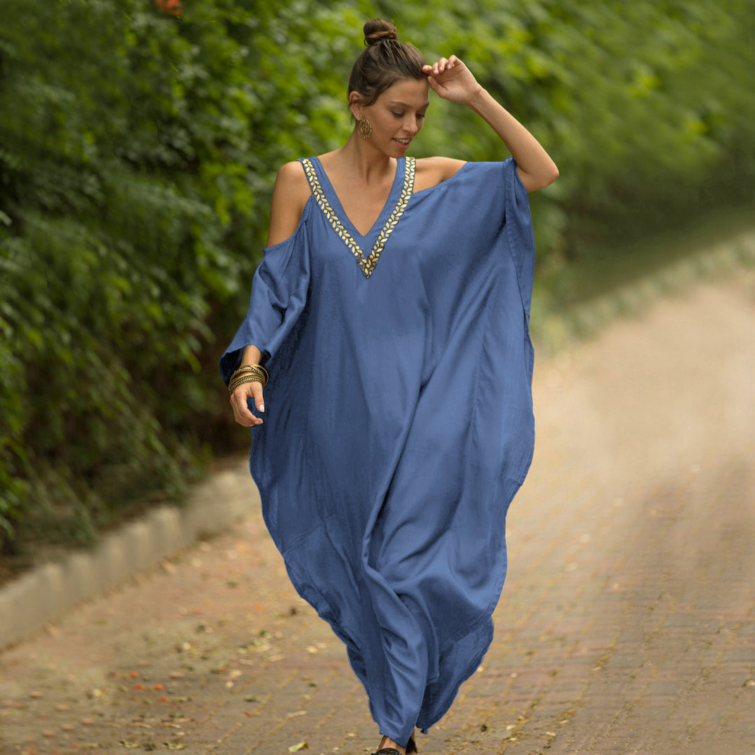 Dame Kaftan med elegante applikationer og bred snit Stilla