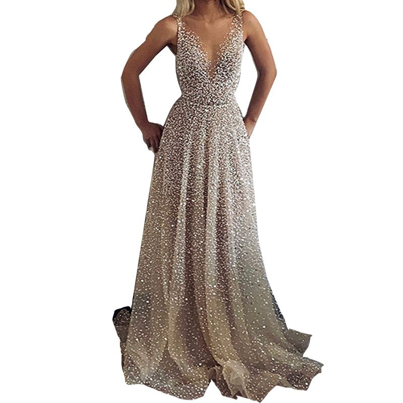 Dame Elegant aftenkjole med glitrende pailetter og flydende skirt Stilla