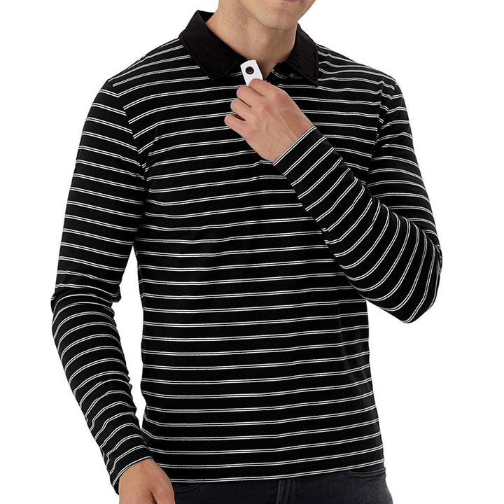 Herrer Langærmet Poloshirt med fine striber og moderne accenter Stilla