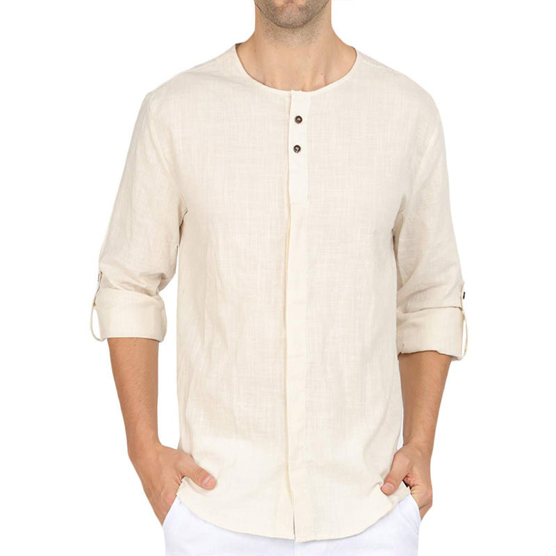 Herrer Henley-skjorte med moderne ståkrave og knaplukning Stilla