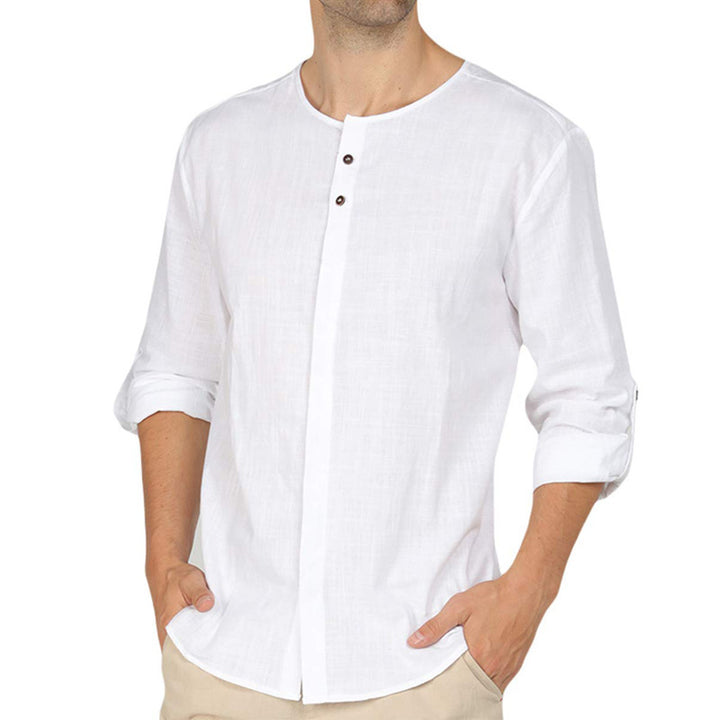 Herrer Henley-skjorte med moderne ståkrave og knaplukning Stilla
