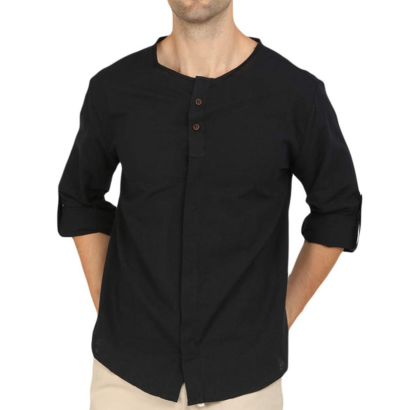 Herrer Henley-skjorte med moderne ståkrave og knaplukning Stilla