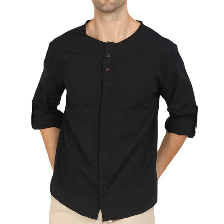 Herrer Henley-skjorte med moderne ståkrave og knaplukning Stilla