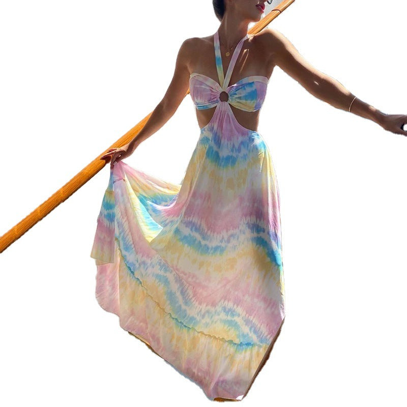 Dame Langt Sommerkjole med Cut-Out-detaljer og legesygt Tie-Dye-mønster Stilla
