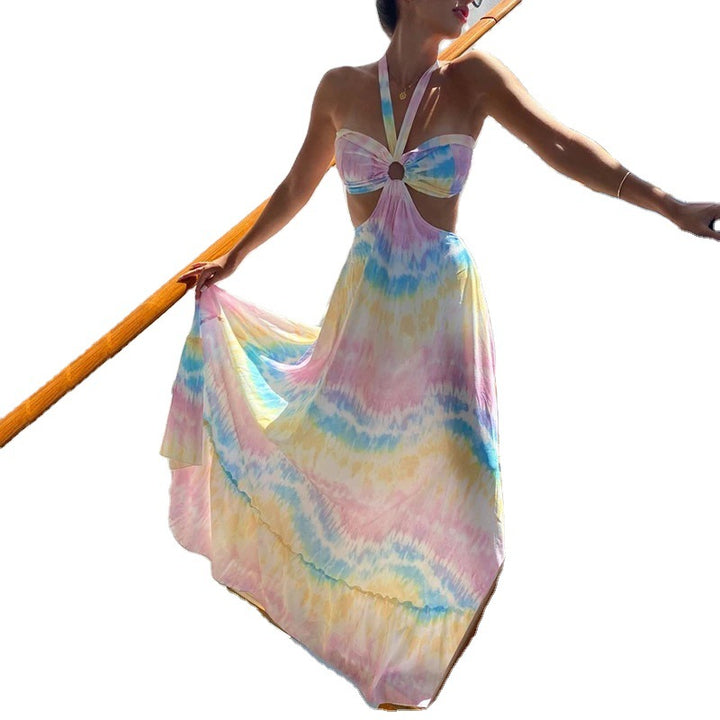 Dame Langt Sommerkjole med Cut-Out-detaljer og legesygt Tie-Dye-mønster Stilla