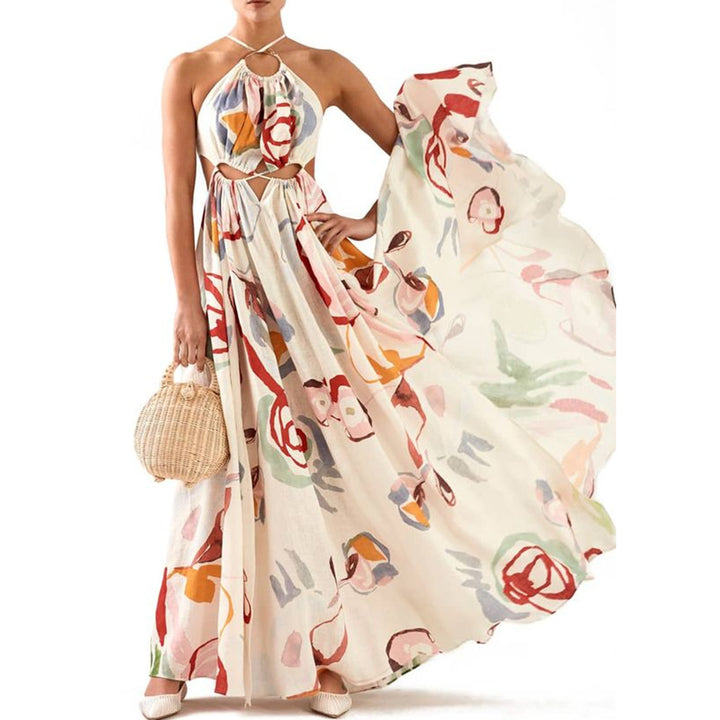 Dame Maxikjole med cut-out-design og flydende chiffon Stilla
