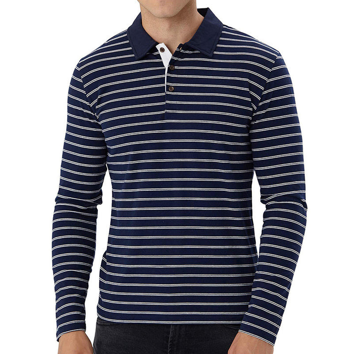Herrer Langærmet Poloshirt med fine striber og moderne accenter Stilla