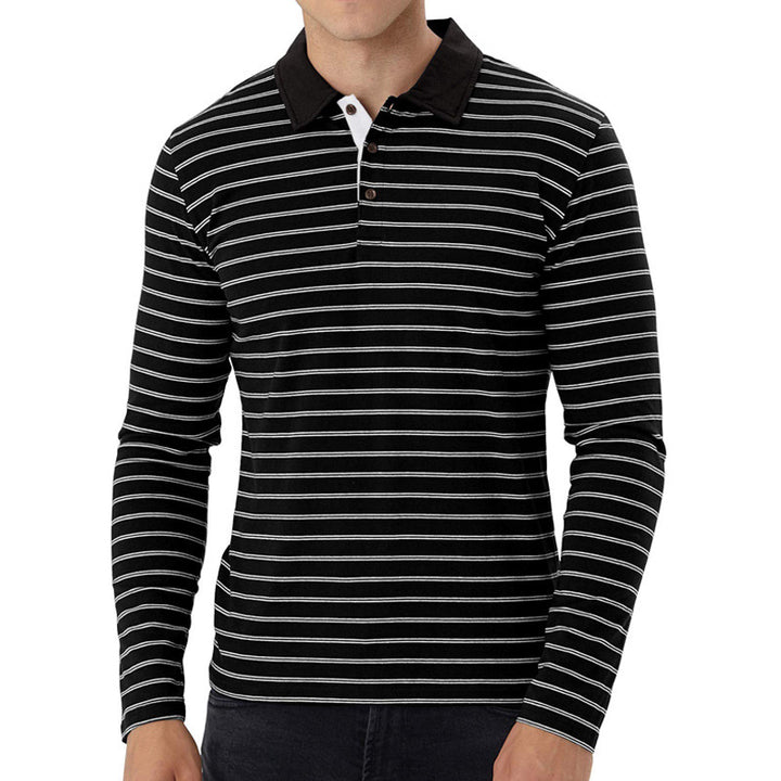 Herrer Langærmet Poloshirt med fine striber og moderne accenter Stilla