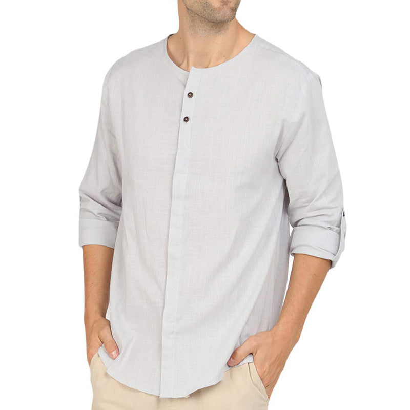 Herrer Henley-skjorte med moderne ståkrave og knaplukning Stilla