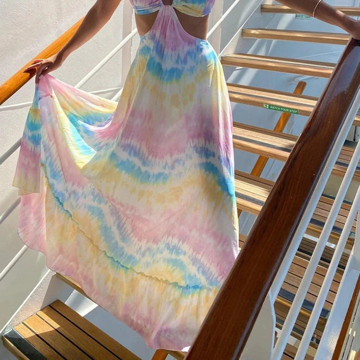 Dame Langt Sommerkjole med Cut-Out-detaljer og legesygt Tie-Dye-mønster Stilla